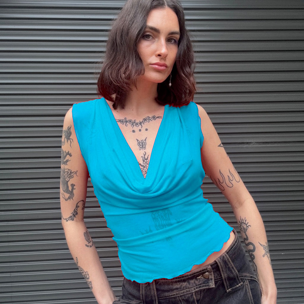 Mercury Mesh Drape Top - Aqua