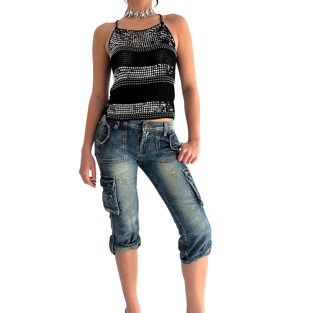 Vintage Denim 3/4 Cargo Capris