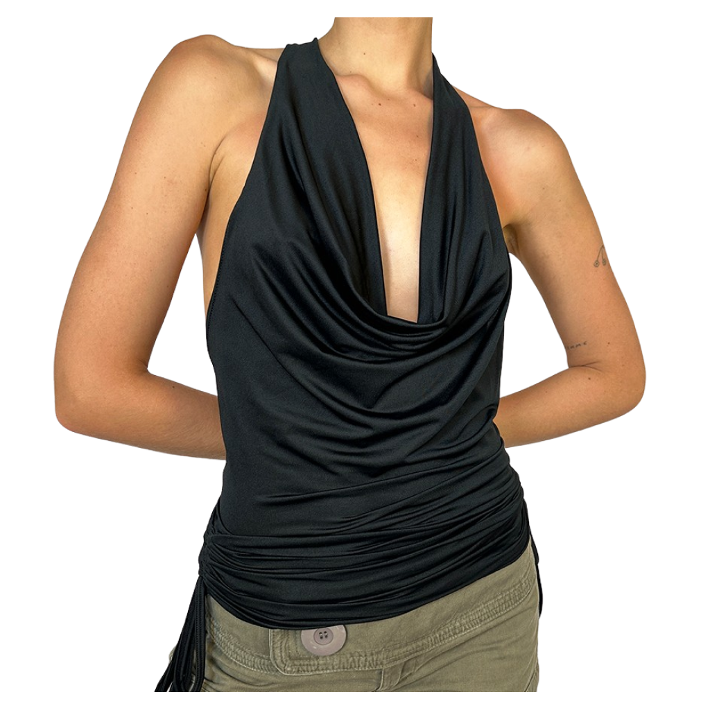 Black Cowl Neck Halter with Low Back
