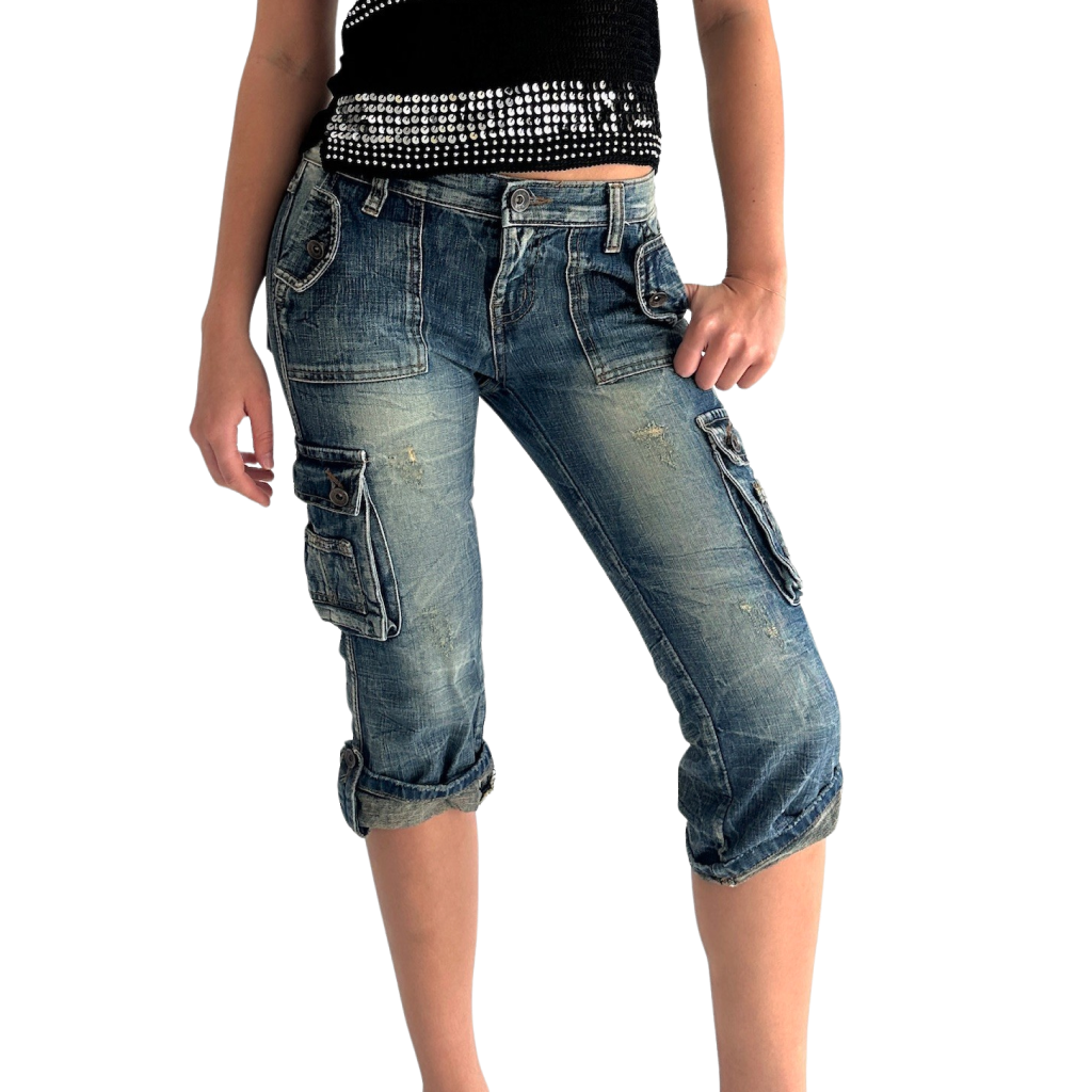 Vintage Denim 3/4 Cargo Capris
