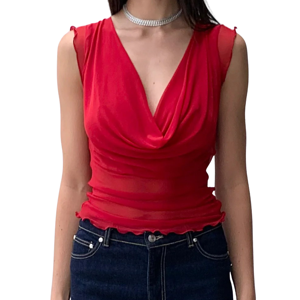 Mercury Mesh Drape Top - Red