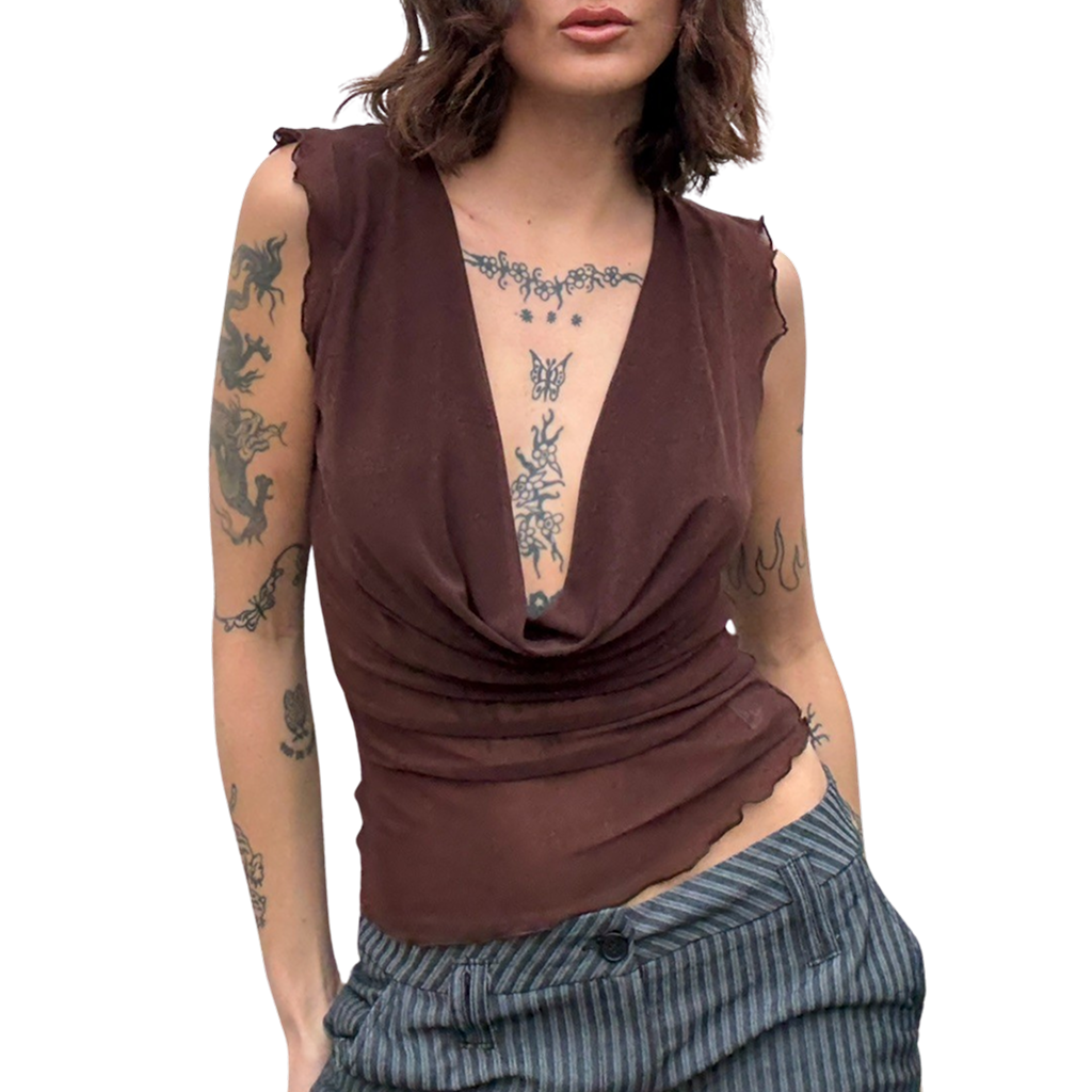 Mercury Mesh Drape Top - Chocolate