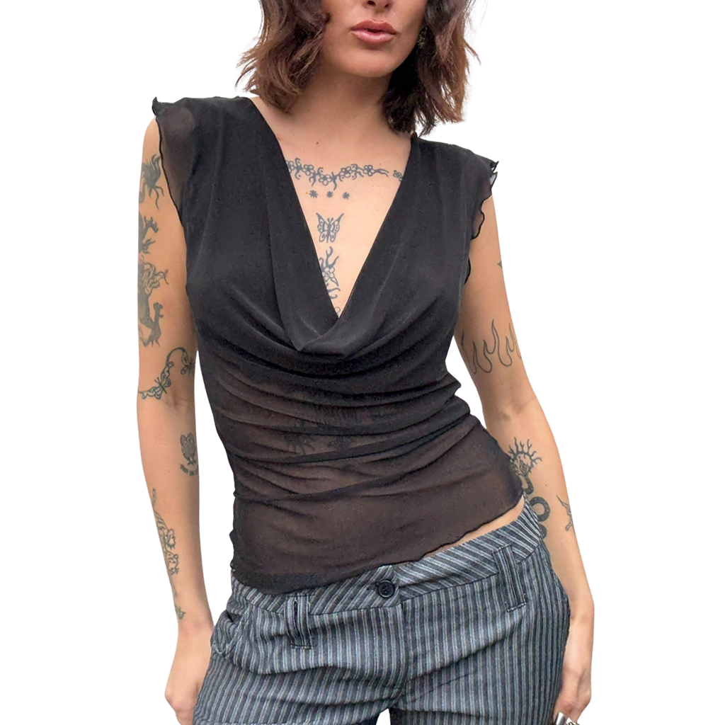 Mercury Mesh Drape Top - Black