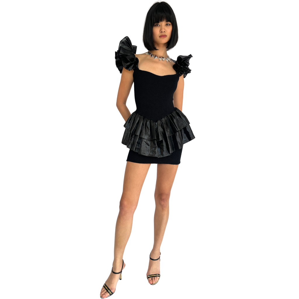 Sexy 80s Black Crinkle Mini Dress Sexy 80s Black Crinkle Mini Dress