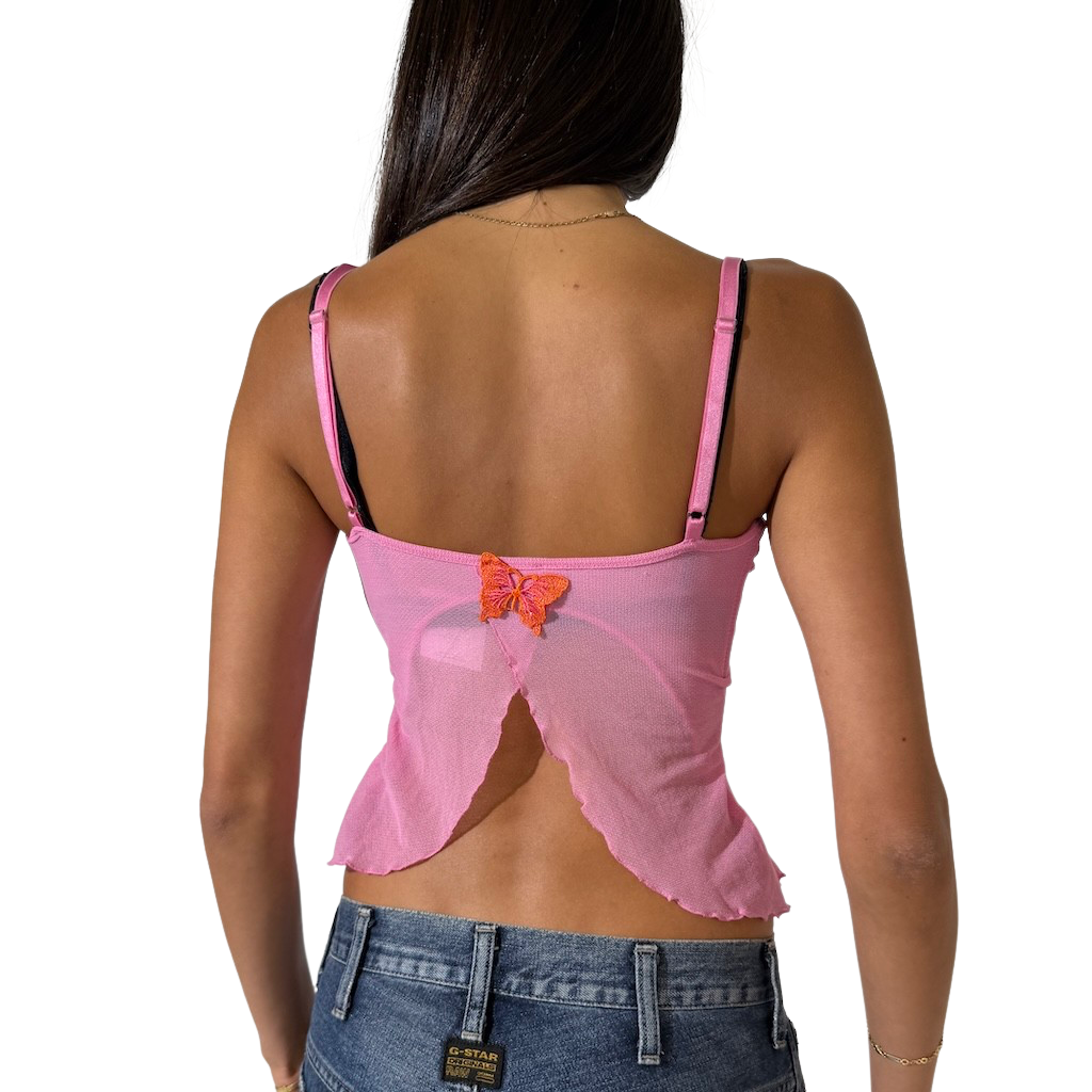 Mesh Pink Cami with Butterfly back