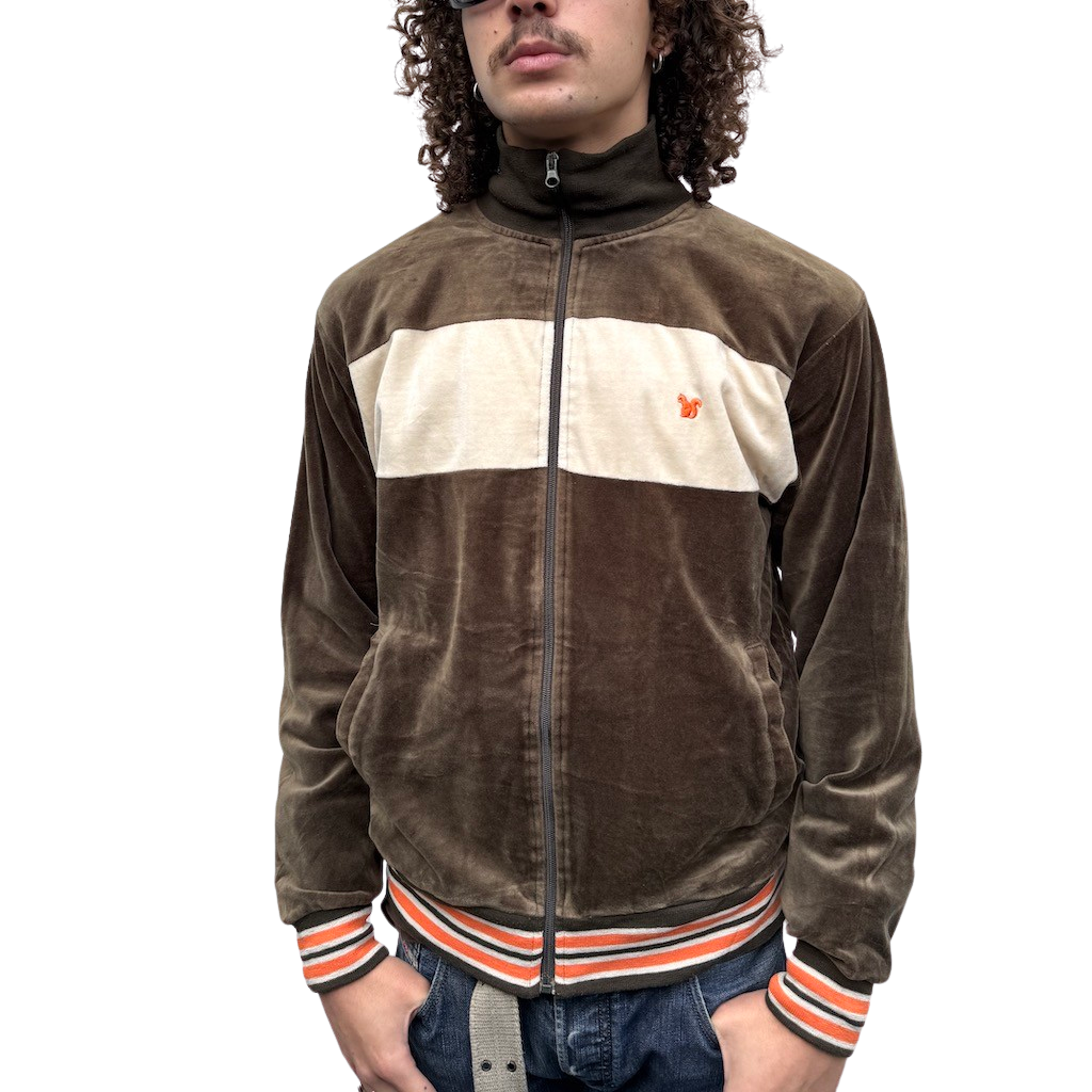 Contrast Velour Fitted Zip Up Jacket