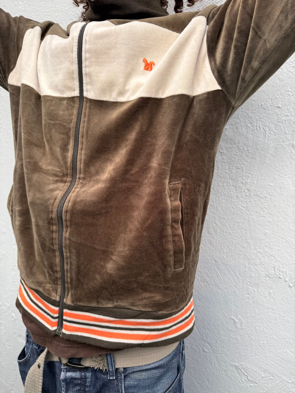 Contrast Velour Fitted Zip Up Jacket