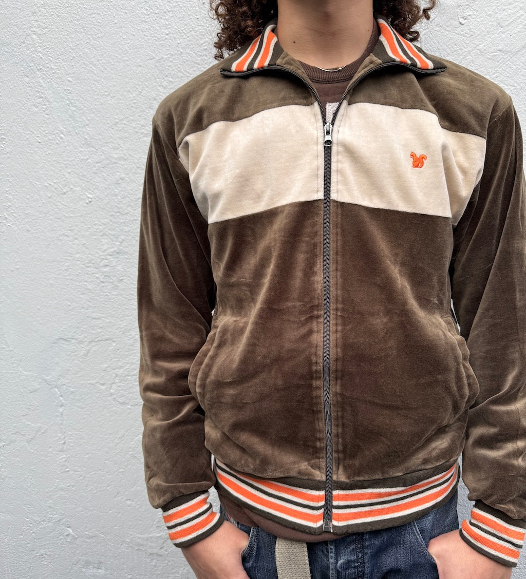 Contrast Velour Fitted Zip Up Jacket