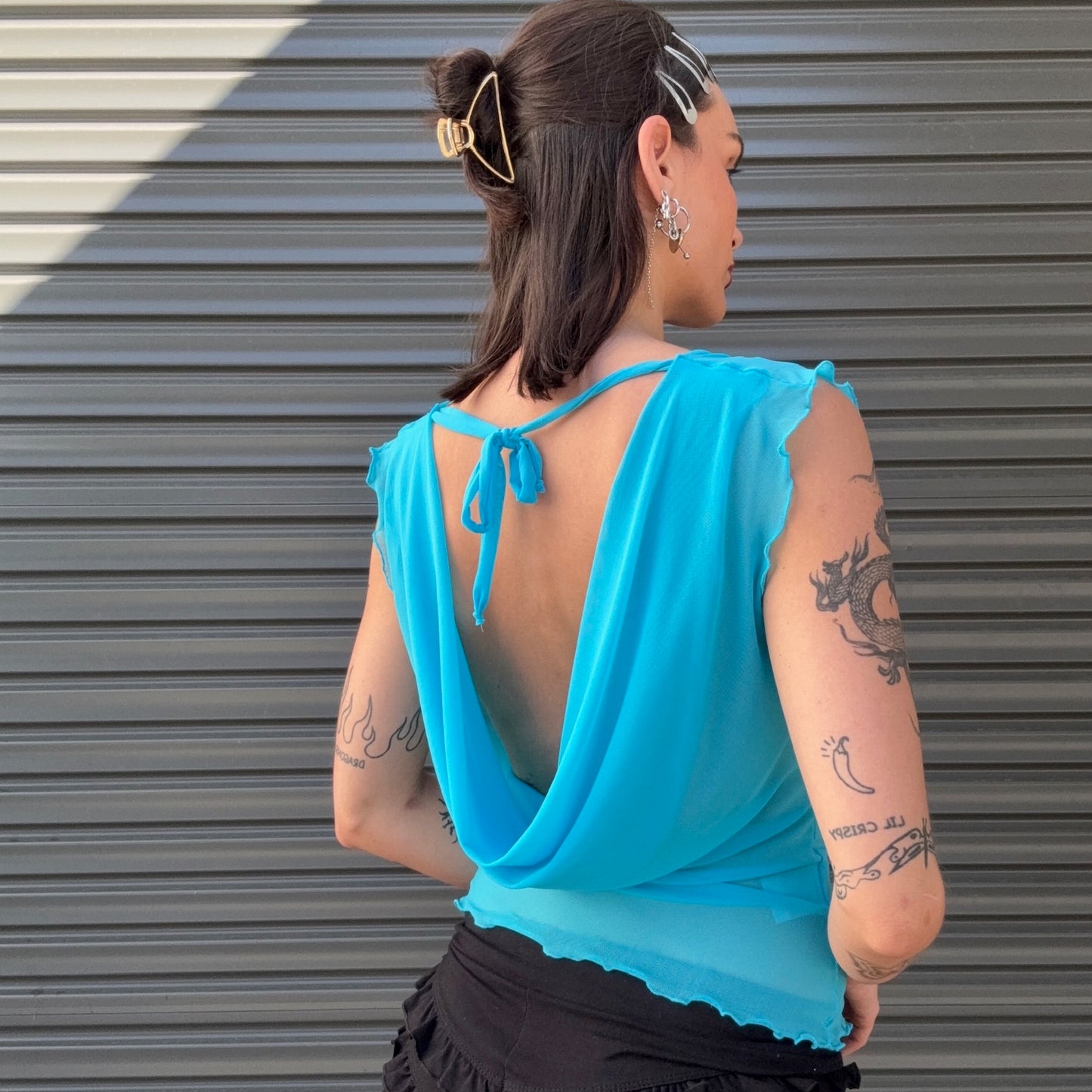 Mercury Mesh Drape Top - Aqua