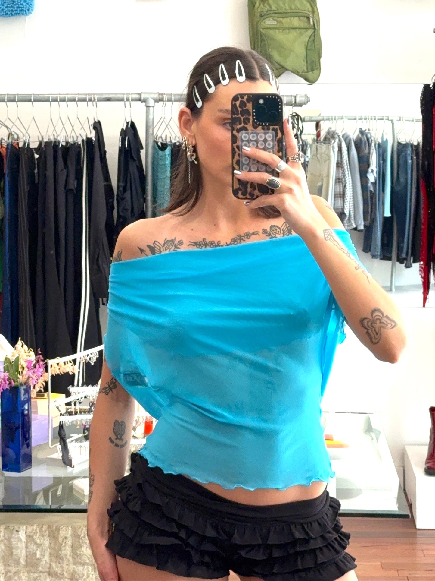 Mercury Mesh Drape Top - Aqua
