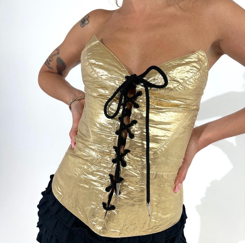 Show Girl Gold Lamé Metallic Corset