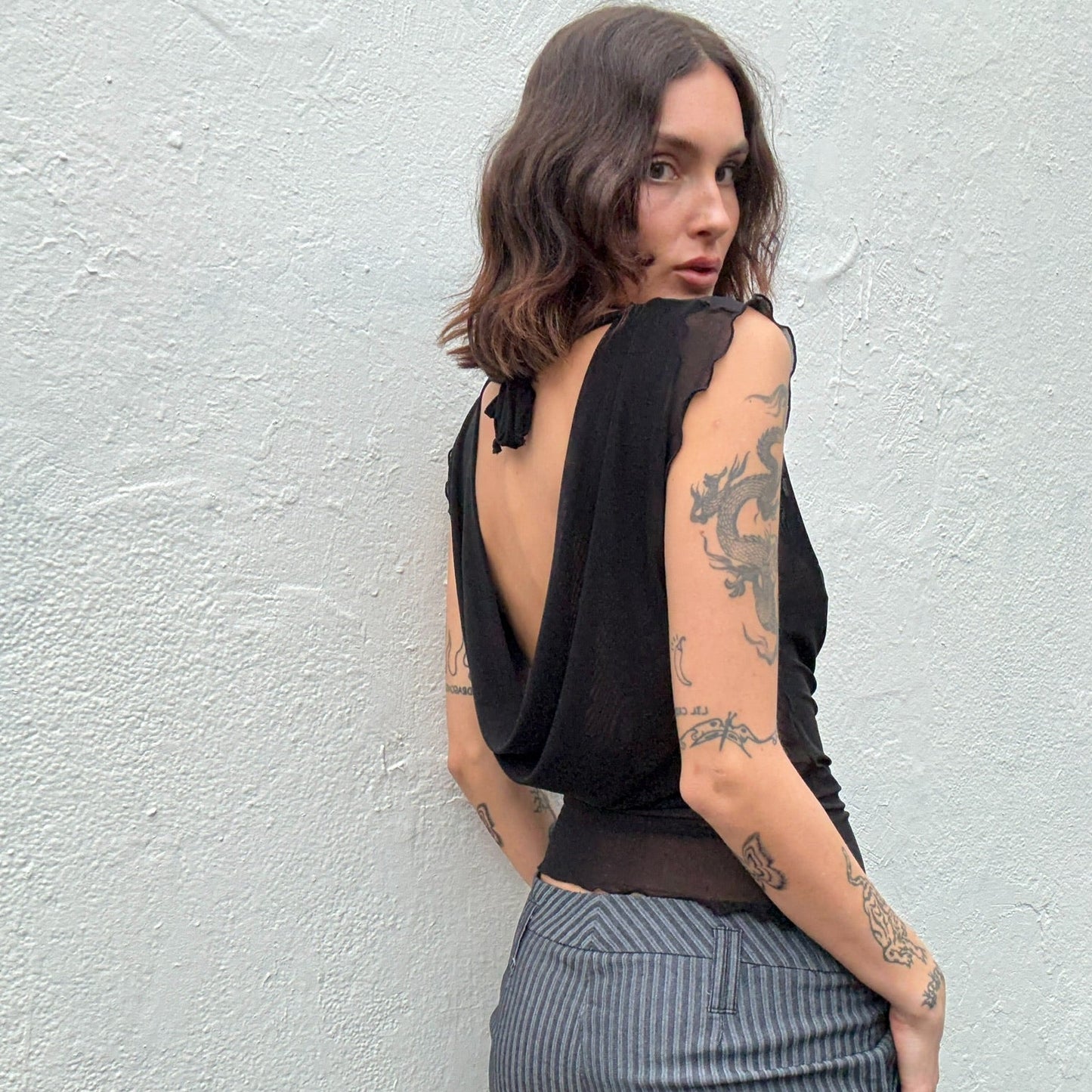 Mercury Mesh Drape Top - Black