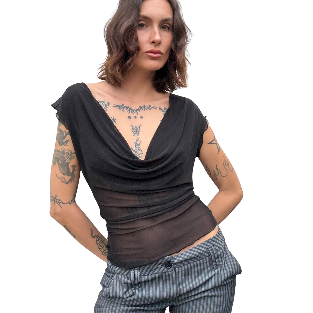 Mercury Mesh Drape Top - Black