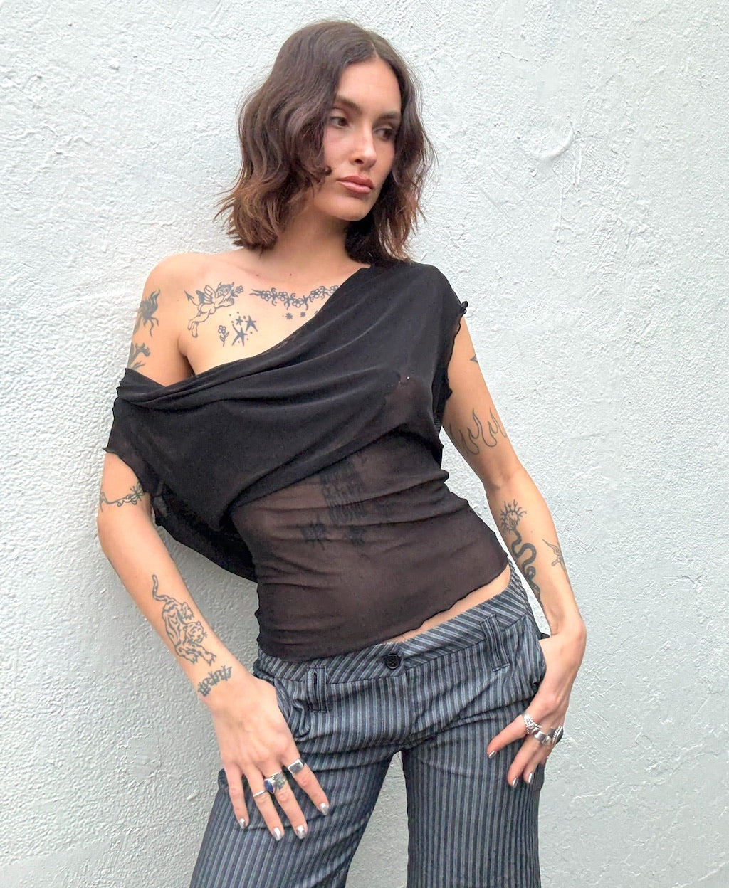Mercury Mesh Drape Top - Black