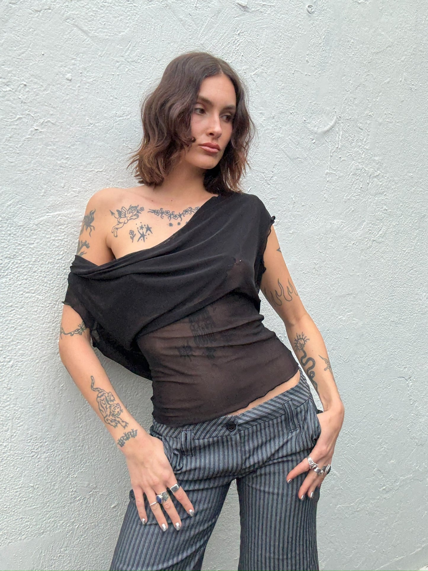 Mercury Mesh Drape Top - White