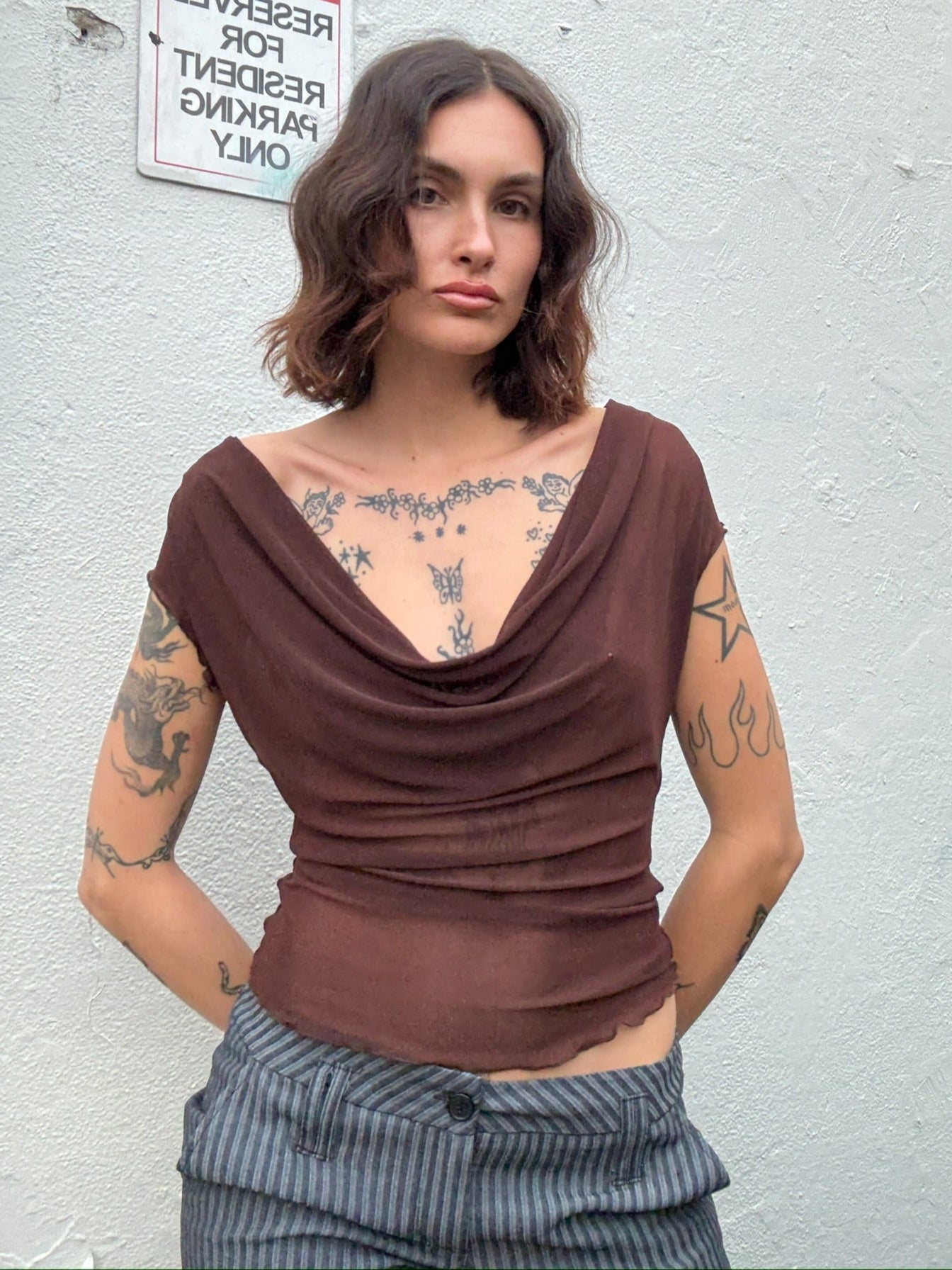 Mercury Mesh Drape Top - Chocolate