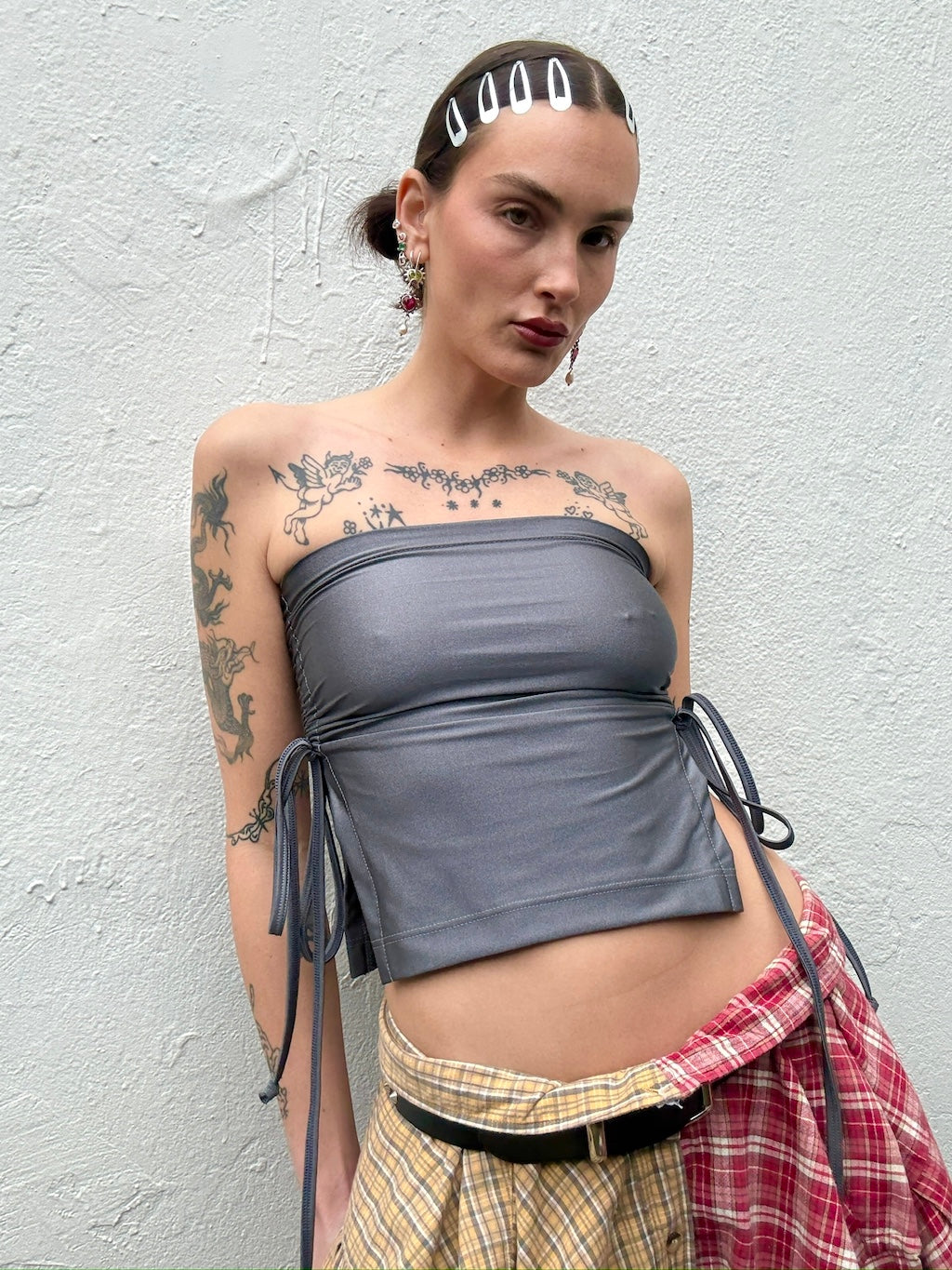 Ruched Crop Boobtube - Charcoal