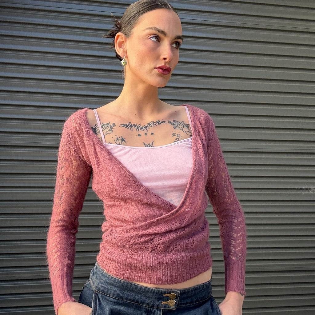Dusty PInk Cross Over Knit Top