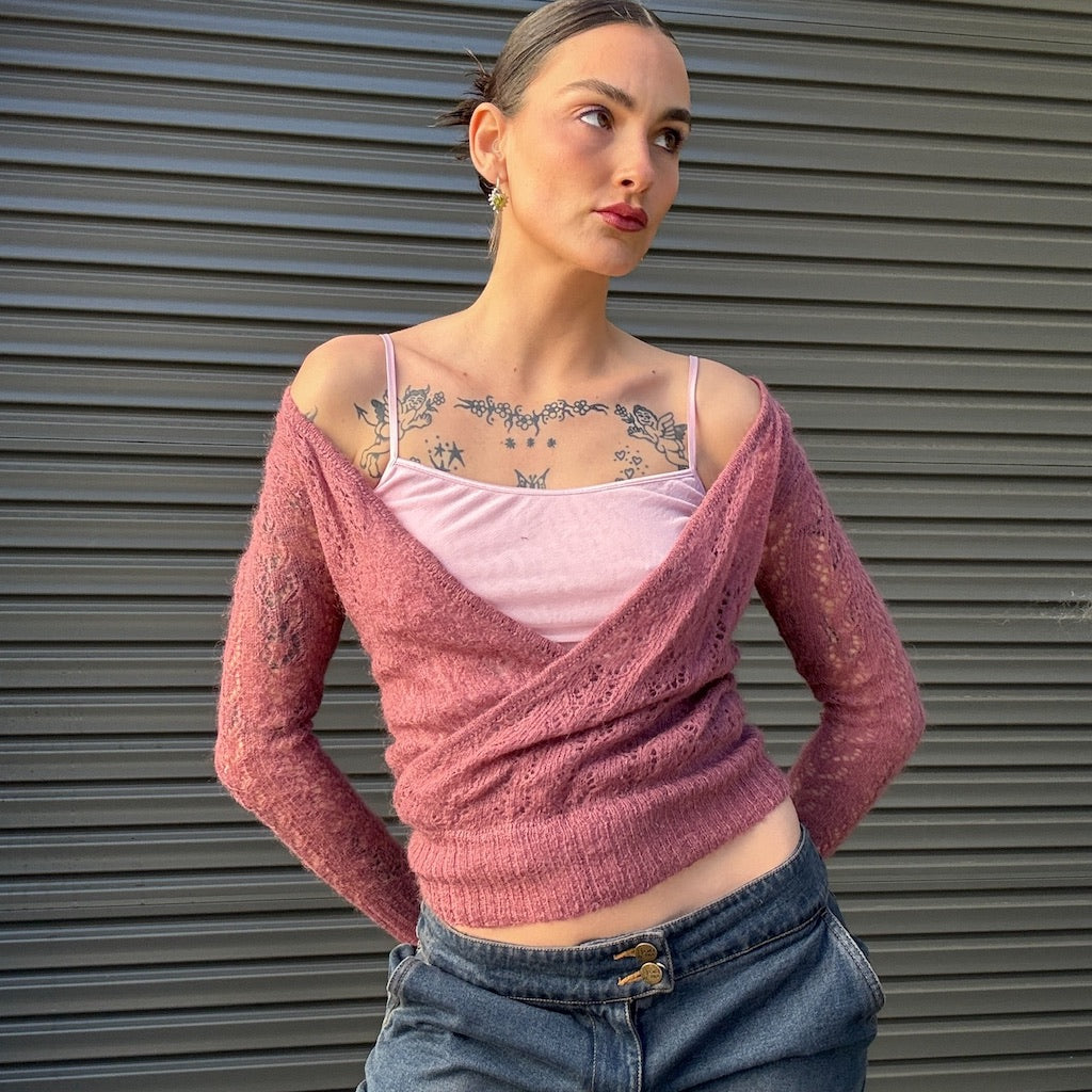 Dusty PInk Cross Over Knit Top