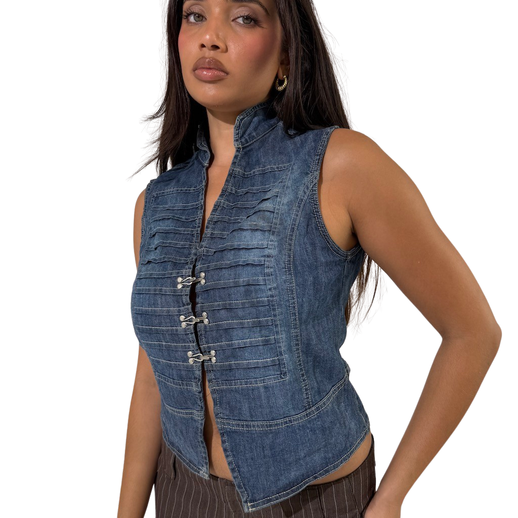 Military Denim Vest Top