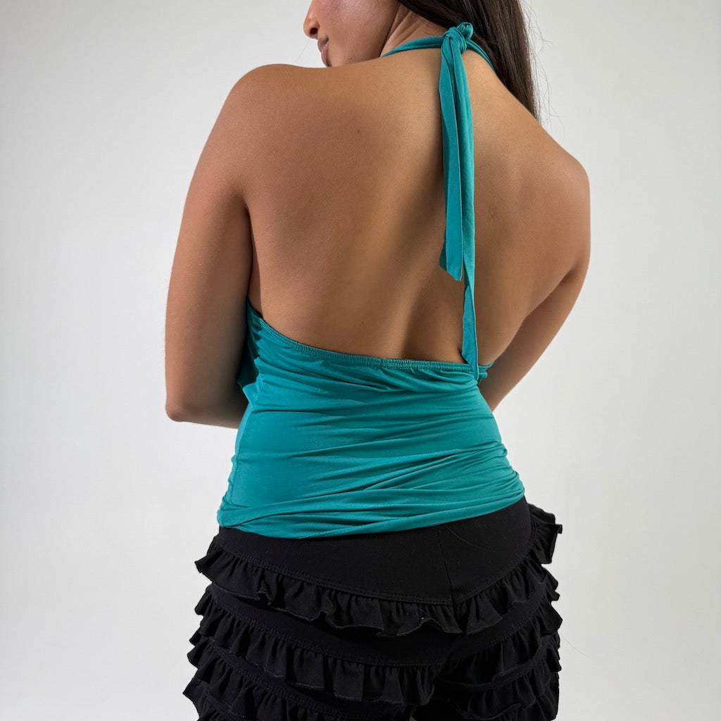 Halter Cowl Neck Backless Top