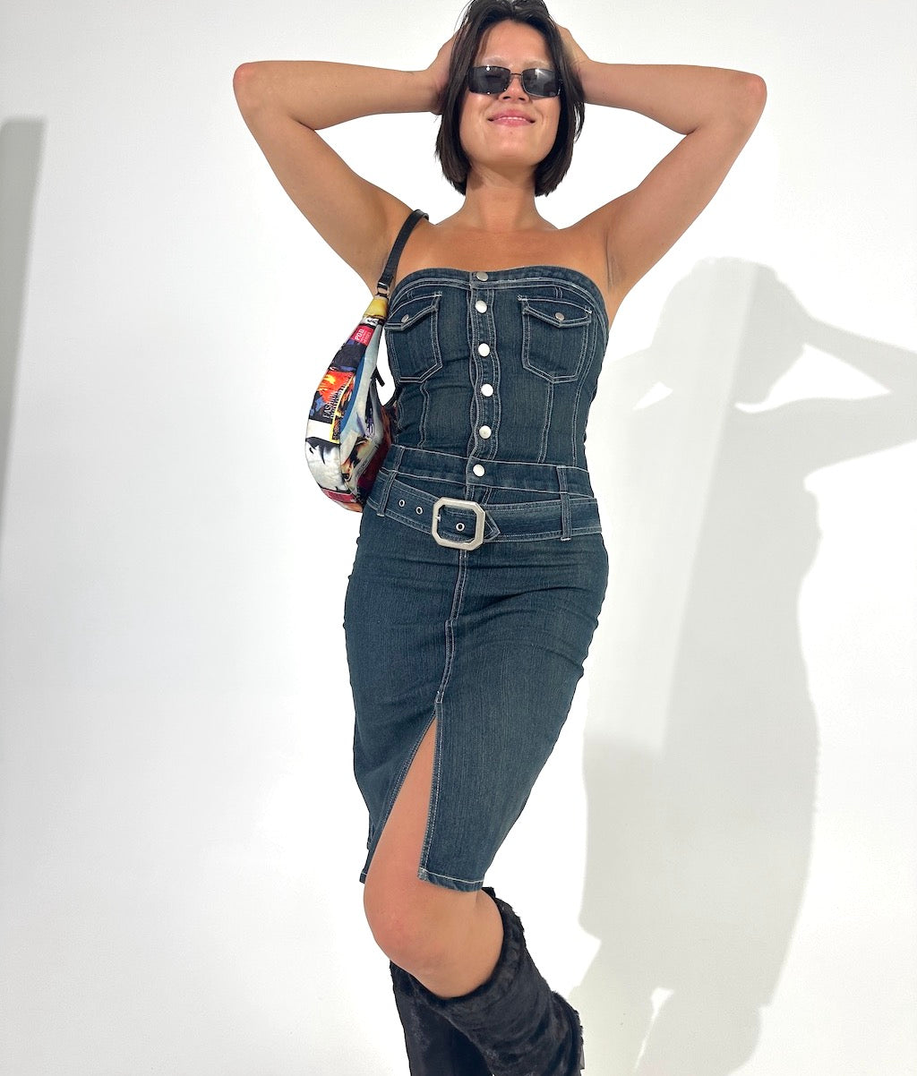 Vintage Stretch Strapless Denim Dress