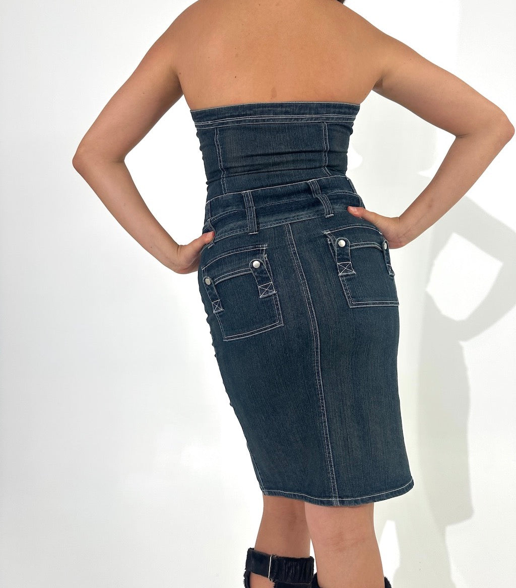 Vintage Stretch Strapless Denim Dress