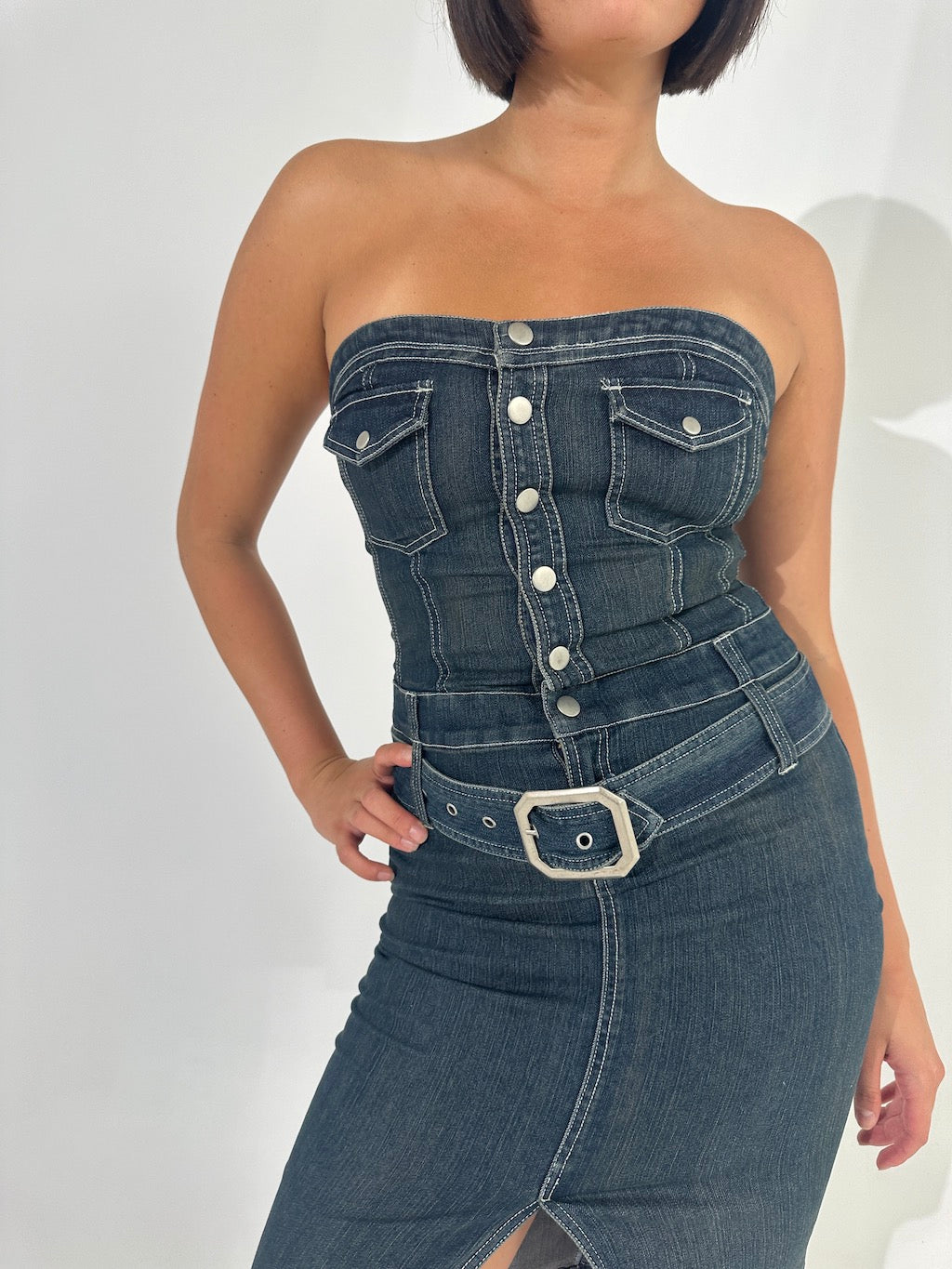 Vintage Stretch Strapless Denim Dress