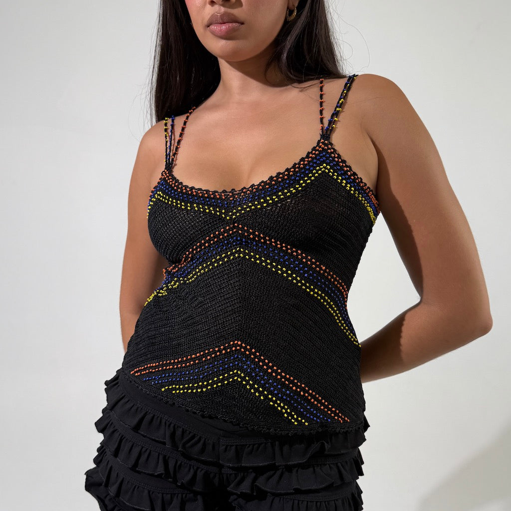 Black Beaded Crochet 90s Cami