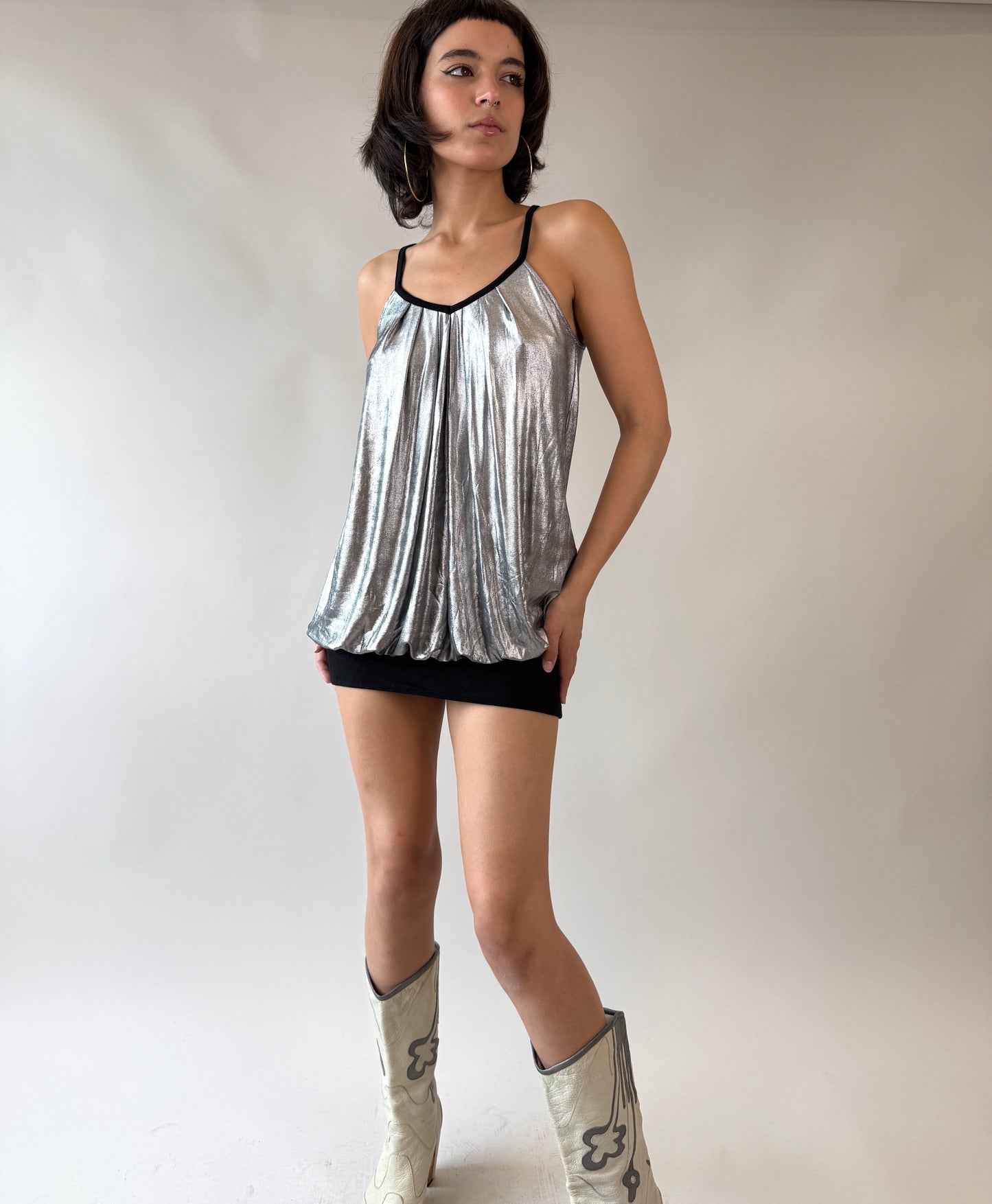Chrome Silver Metallic Bubble Mini Dress
