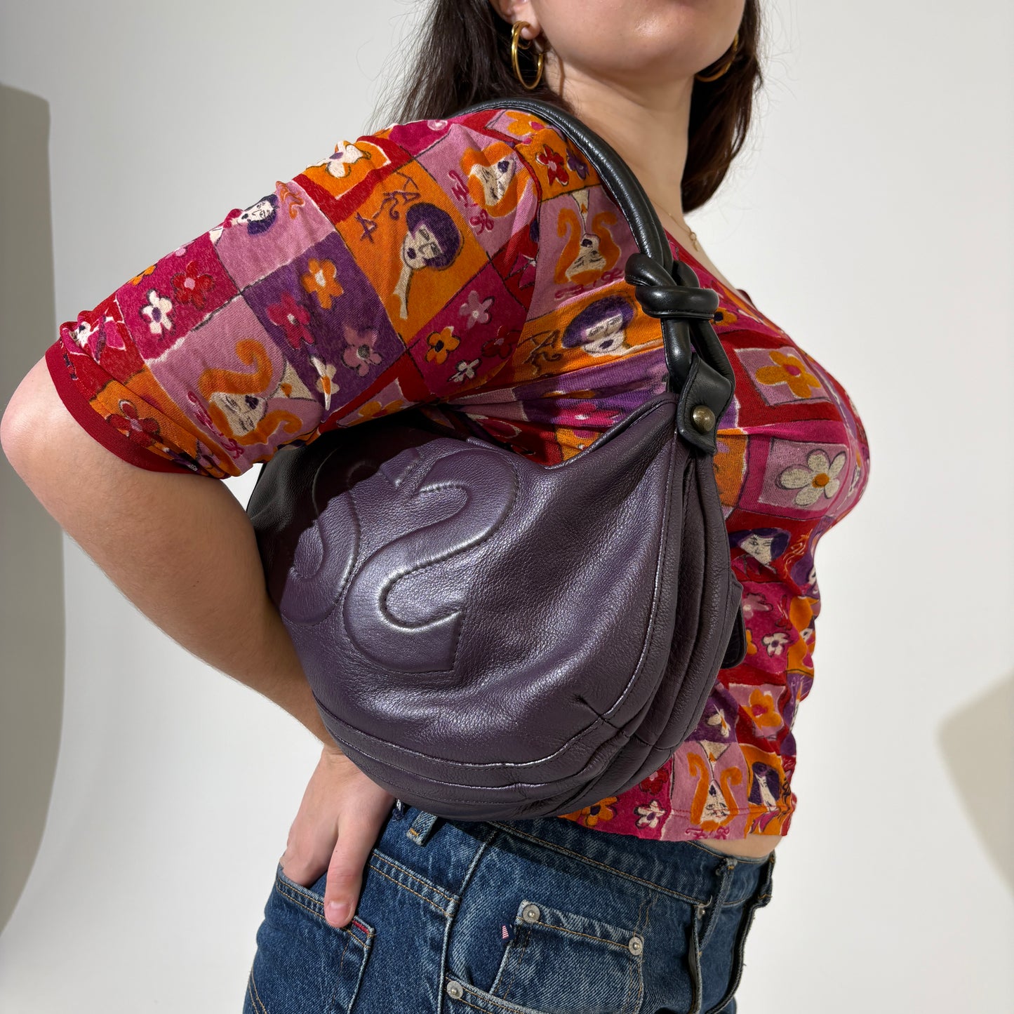 Leather Eggplant Hand Bag
