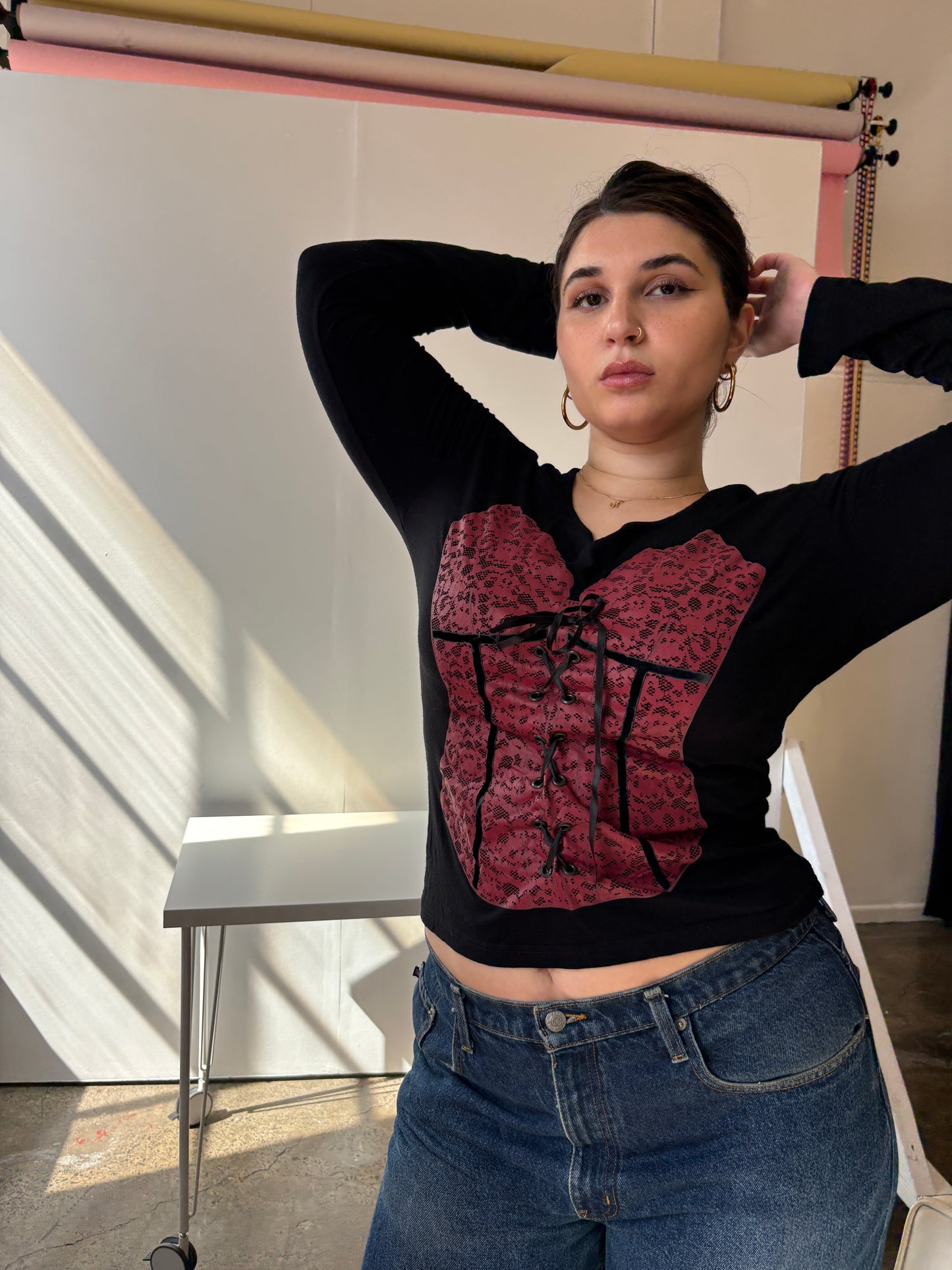 Printed Corset Lace up Long Sleeve