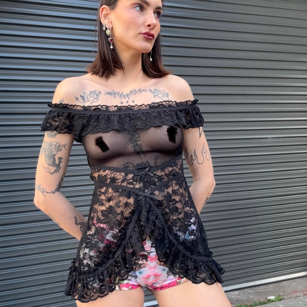 Off Shoulder Ruffle Lace Top