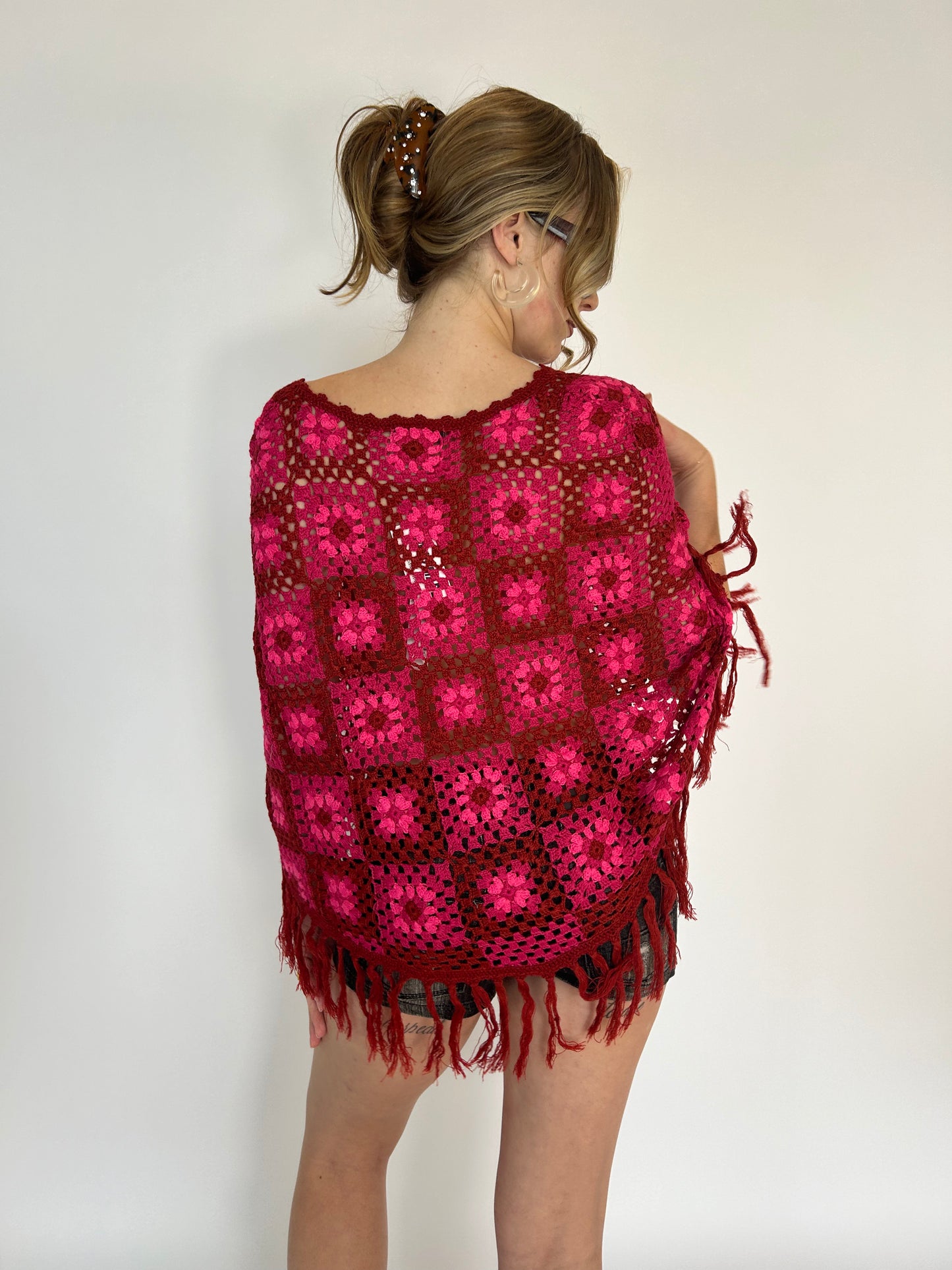 Pink Hand Crocheted Poncho
