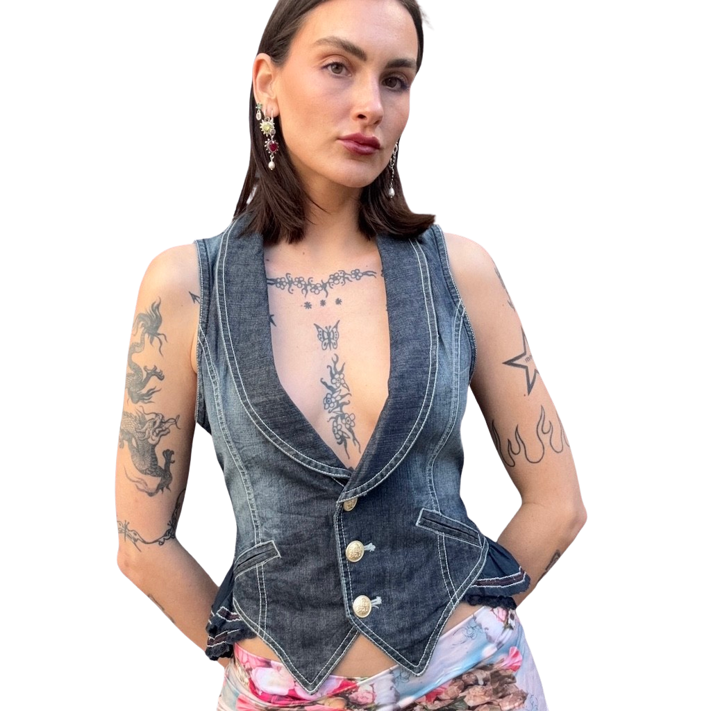 Ruffle Denim Vest Top