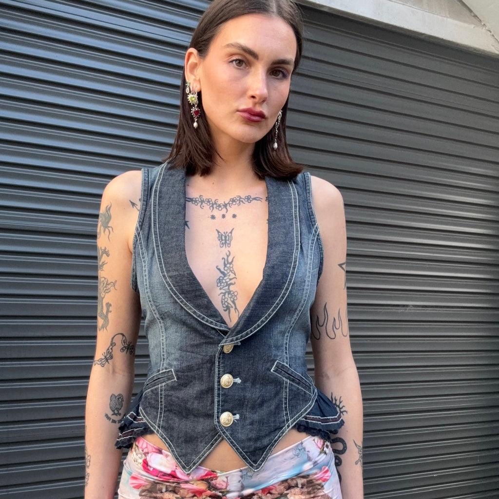 Ruffle Denim Vest Top