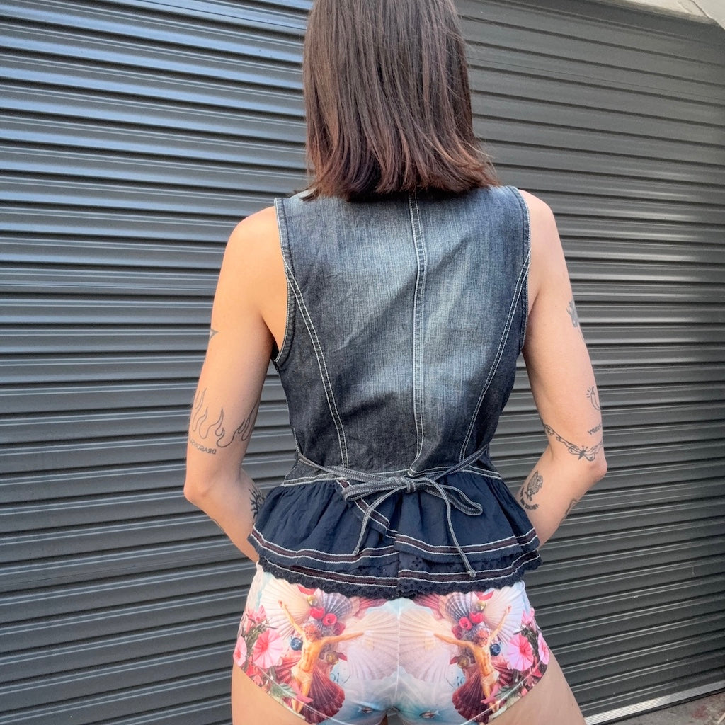 Ruffle Denim Vest Top
