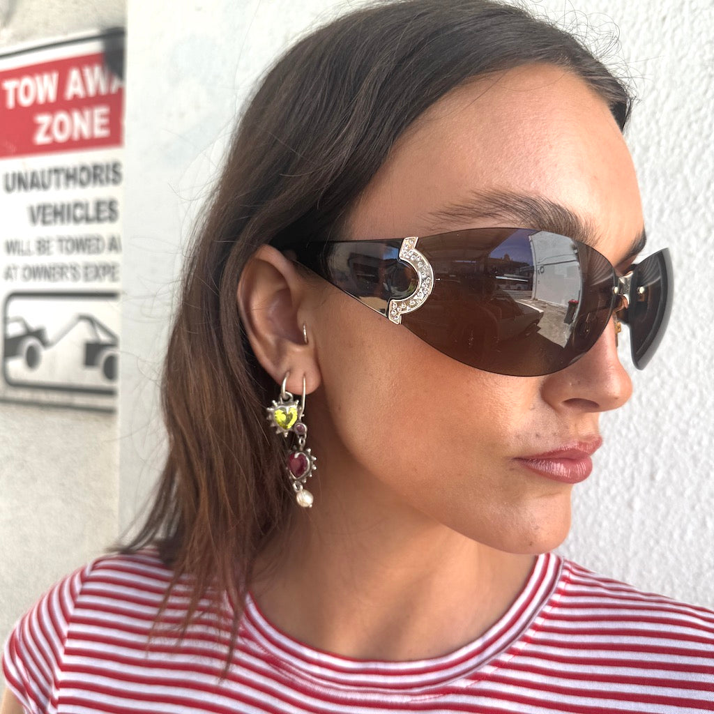 Frameless Brown Diamonte Sunglasses