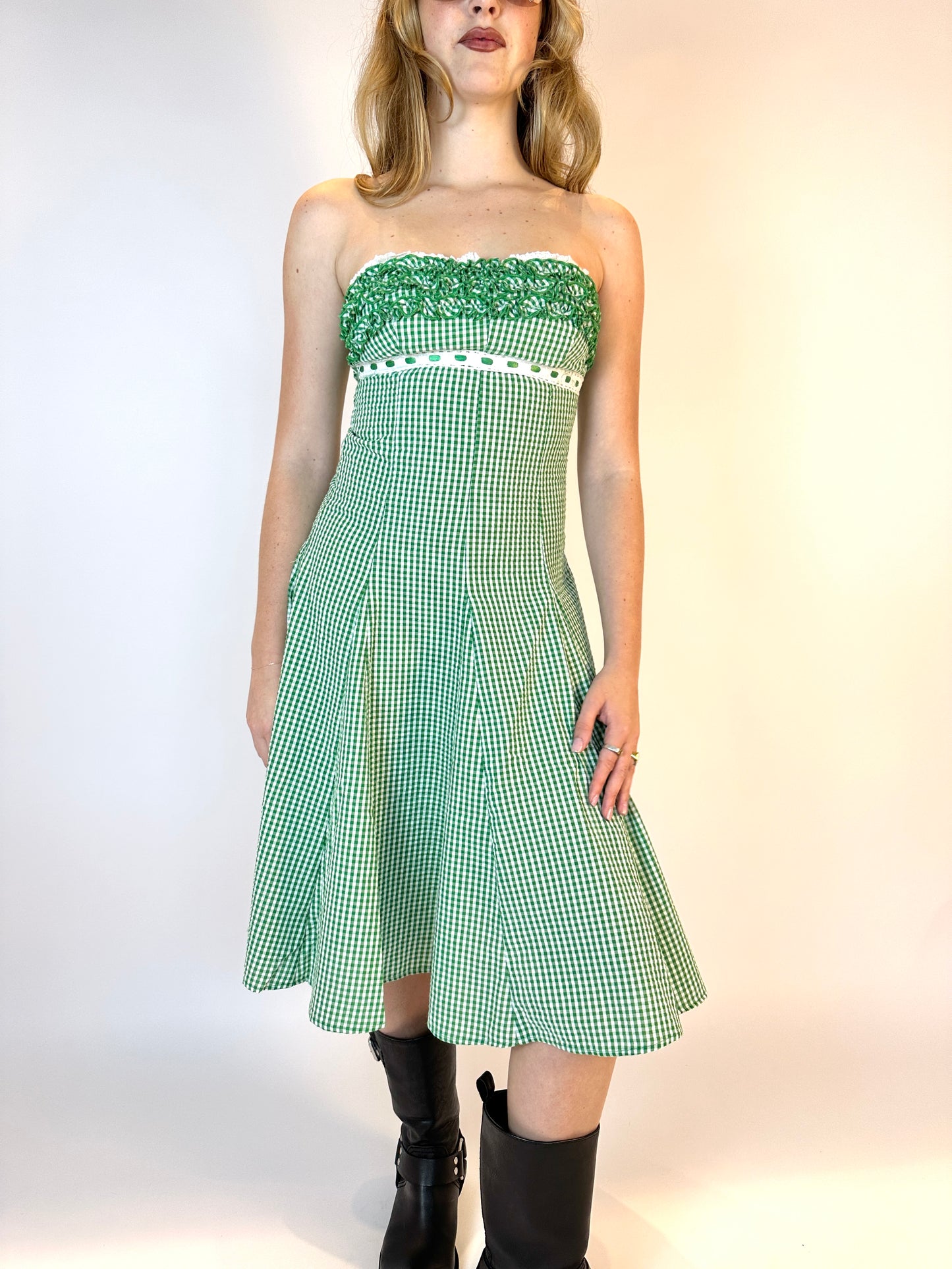Green Gingham Midi Dress