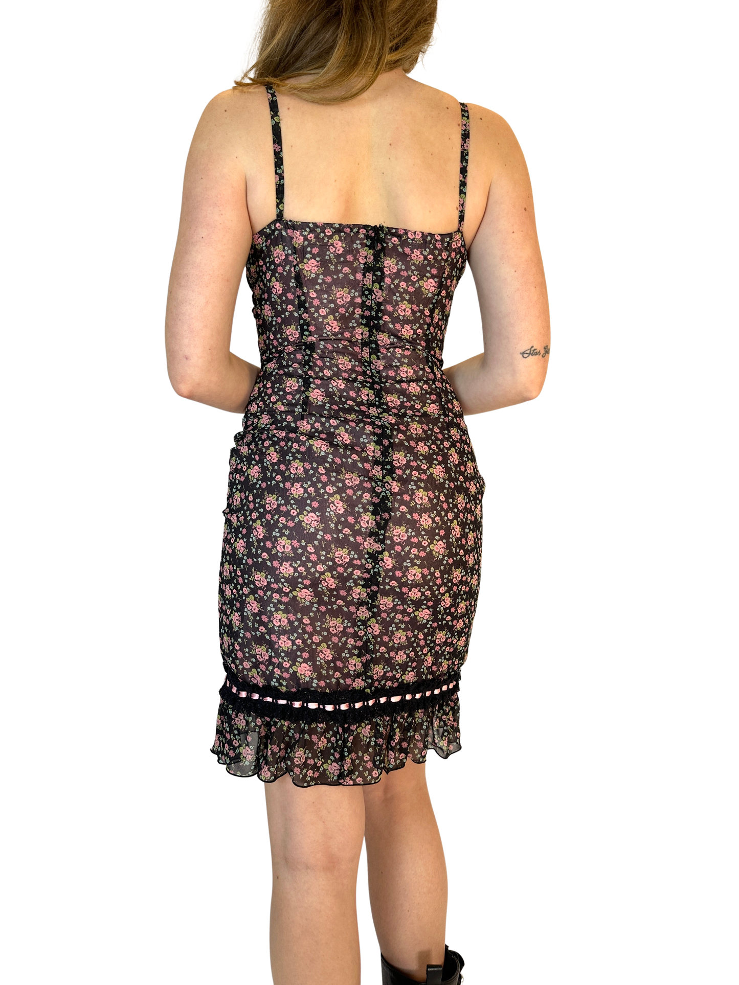 Black And Pink Cecil McGee Floral Dress