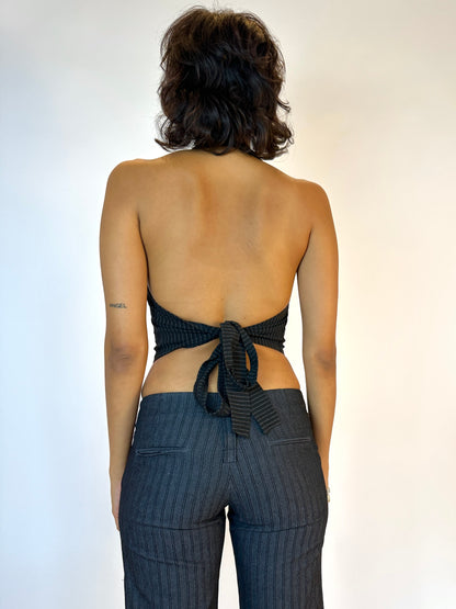 Charcoal And Navy Pinstripe Pants