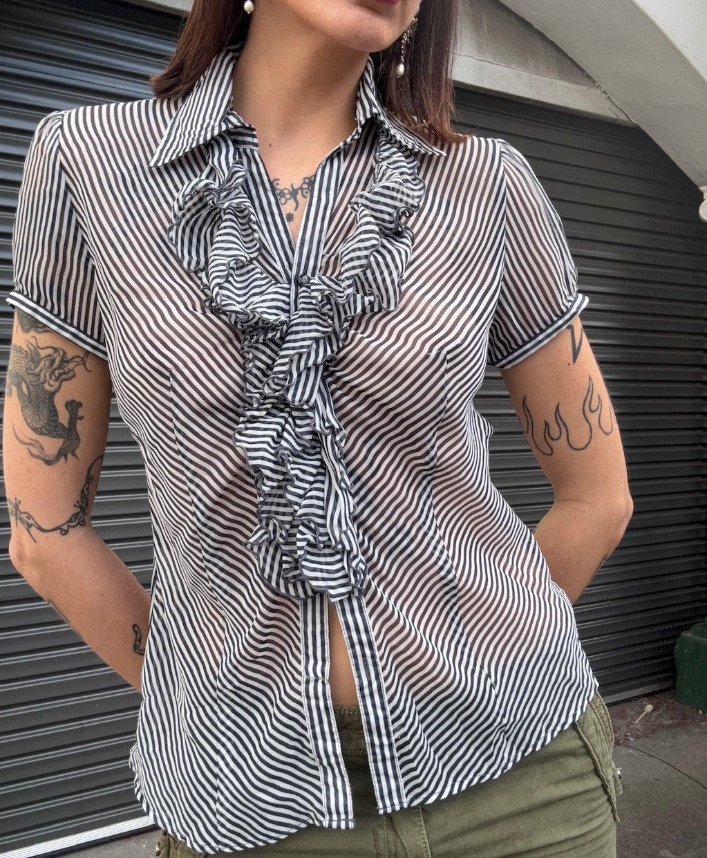 Ruffle Striped Blouse Shirt