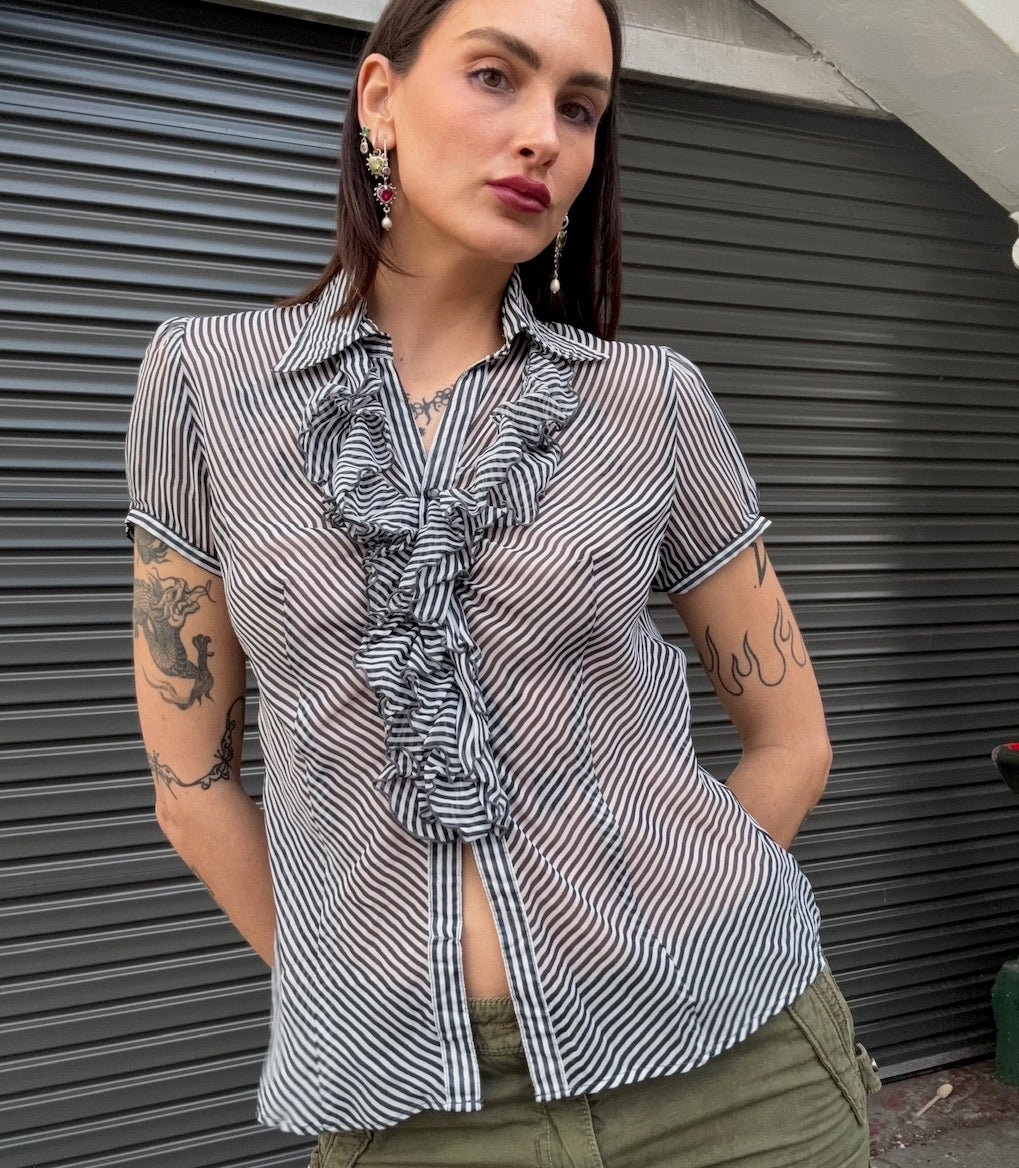 Ruffle Striped Blouse Shirt