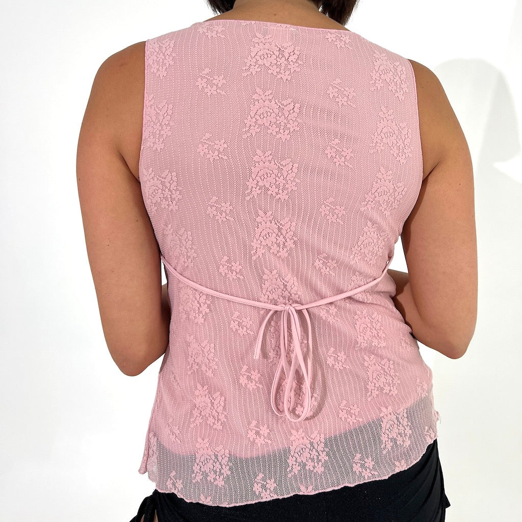 Femme Detailed Lace Mesh Pink Cami