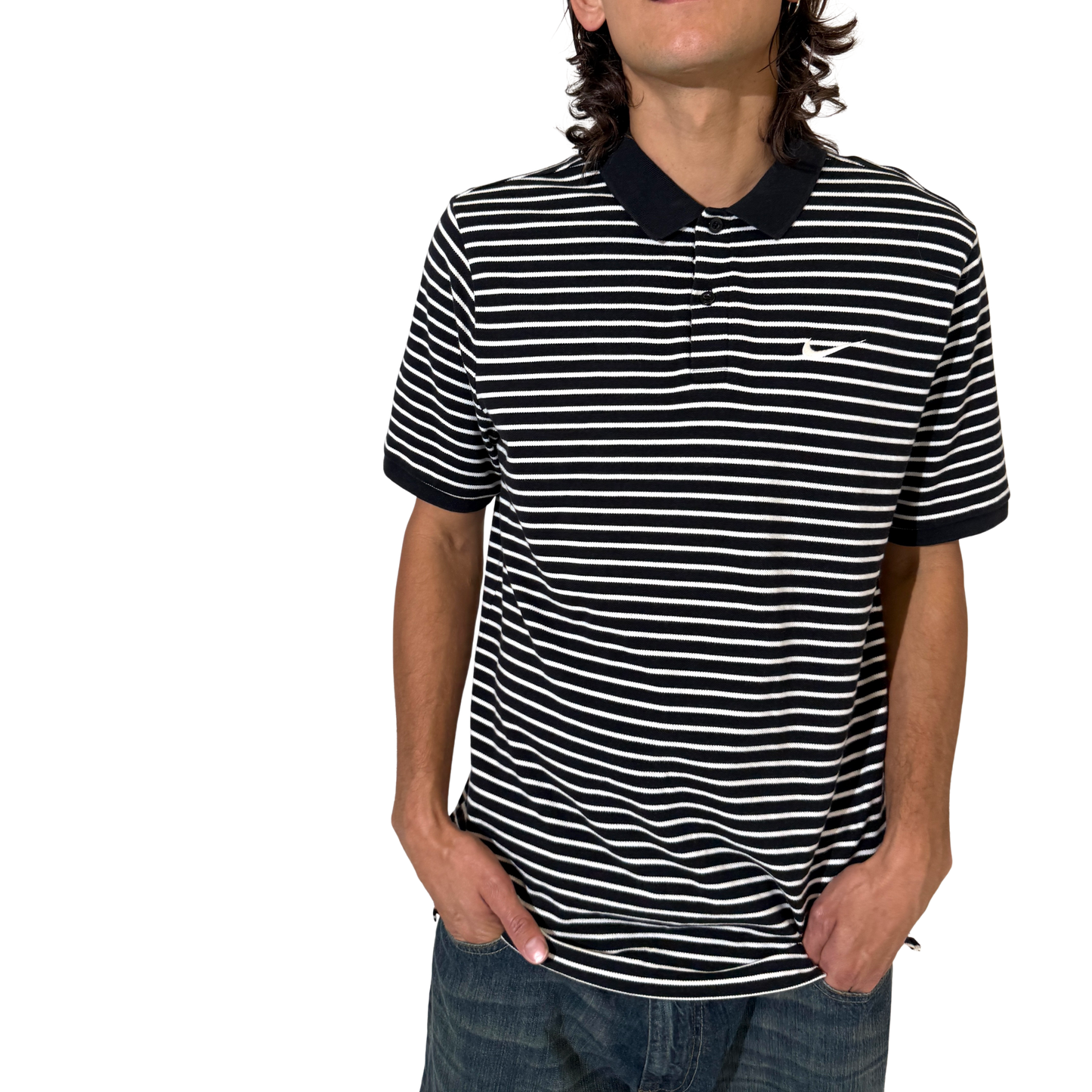 Nike Black & White Striped Polo