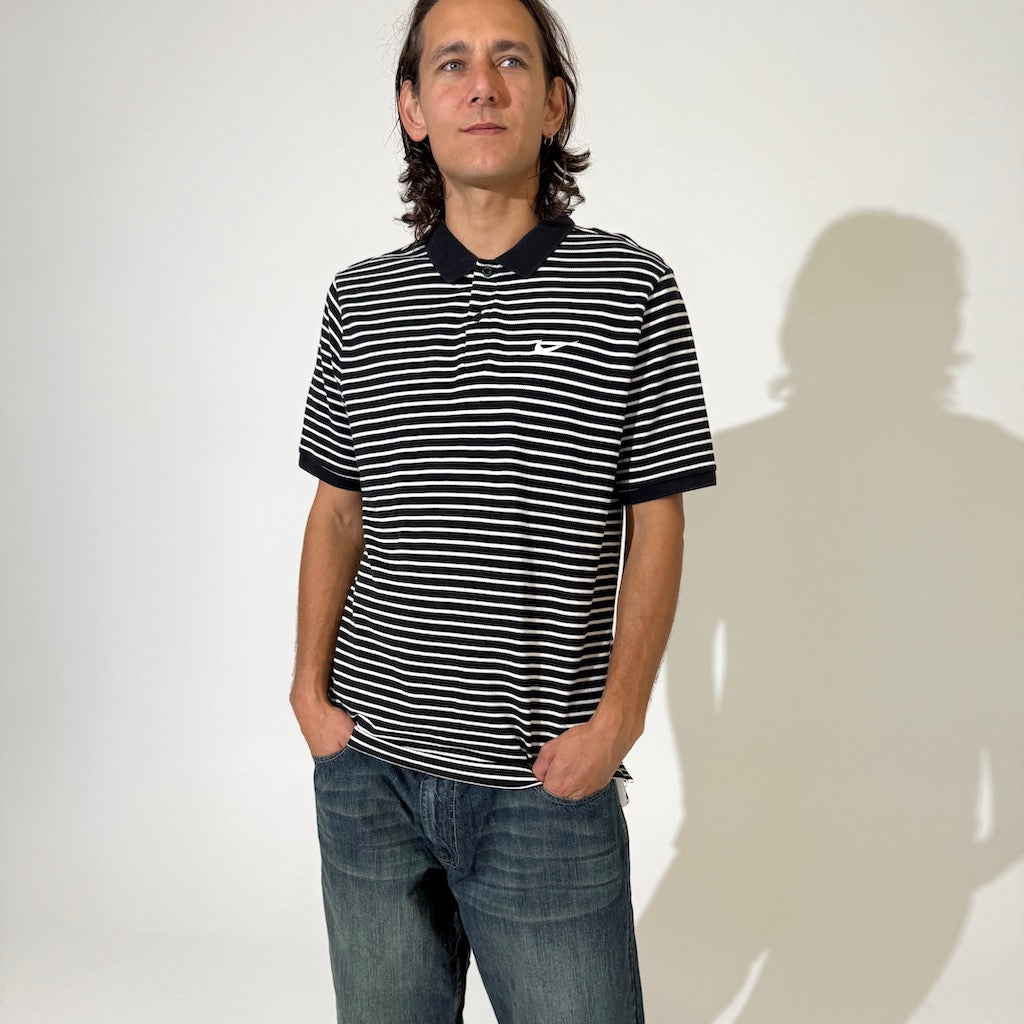 Nike Black & White Striped Polo