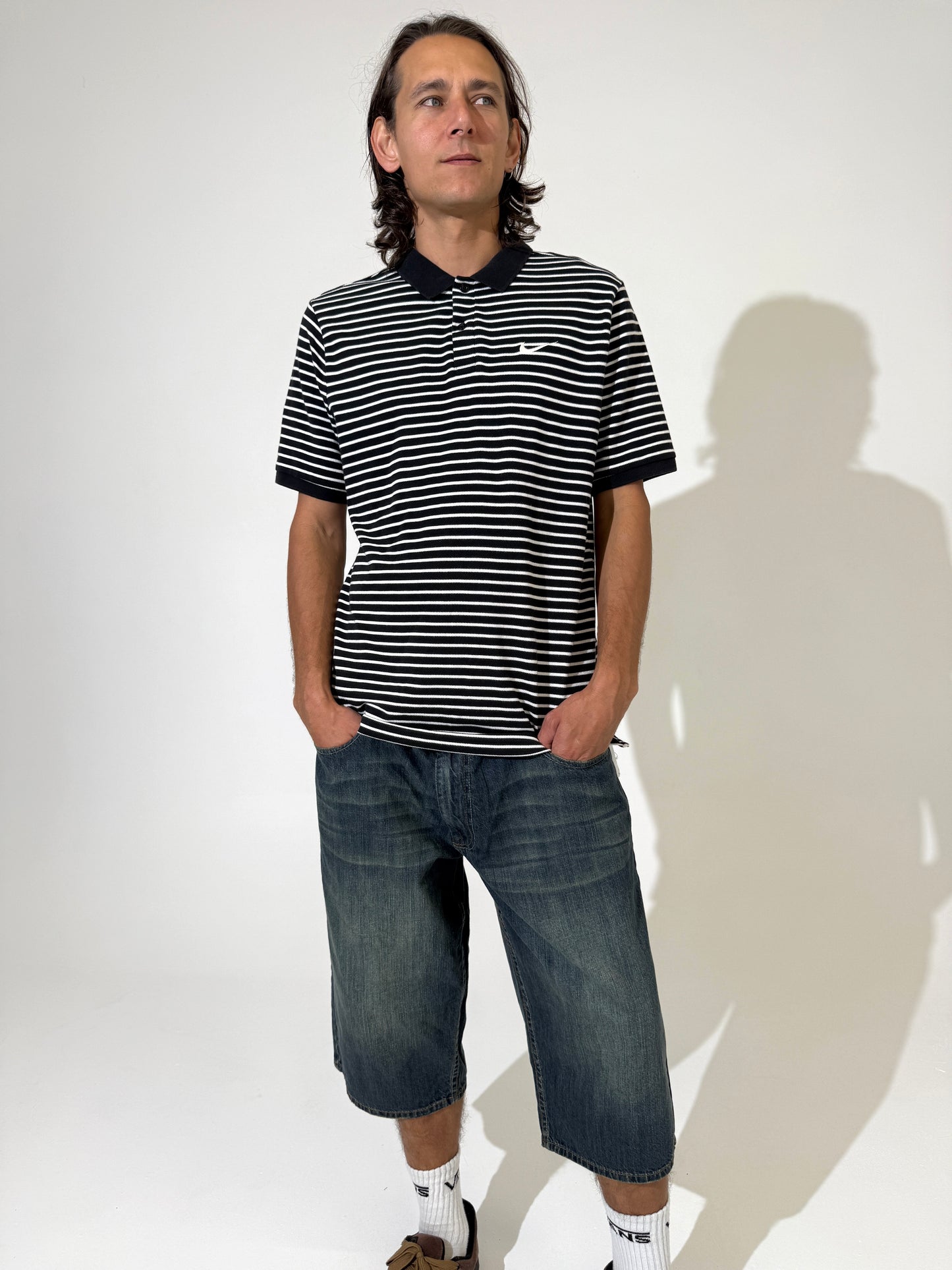 Nike Black & White Striped Polo
