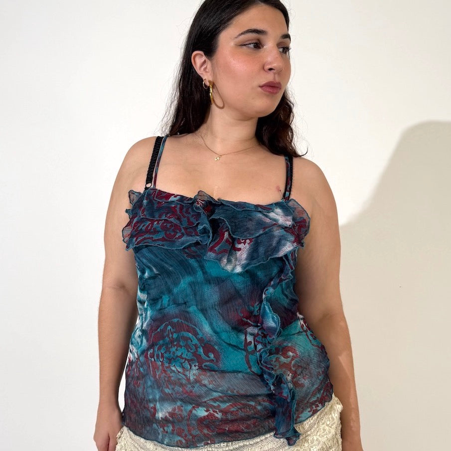 Turquoise Ruffle Chiffon Cami