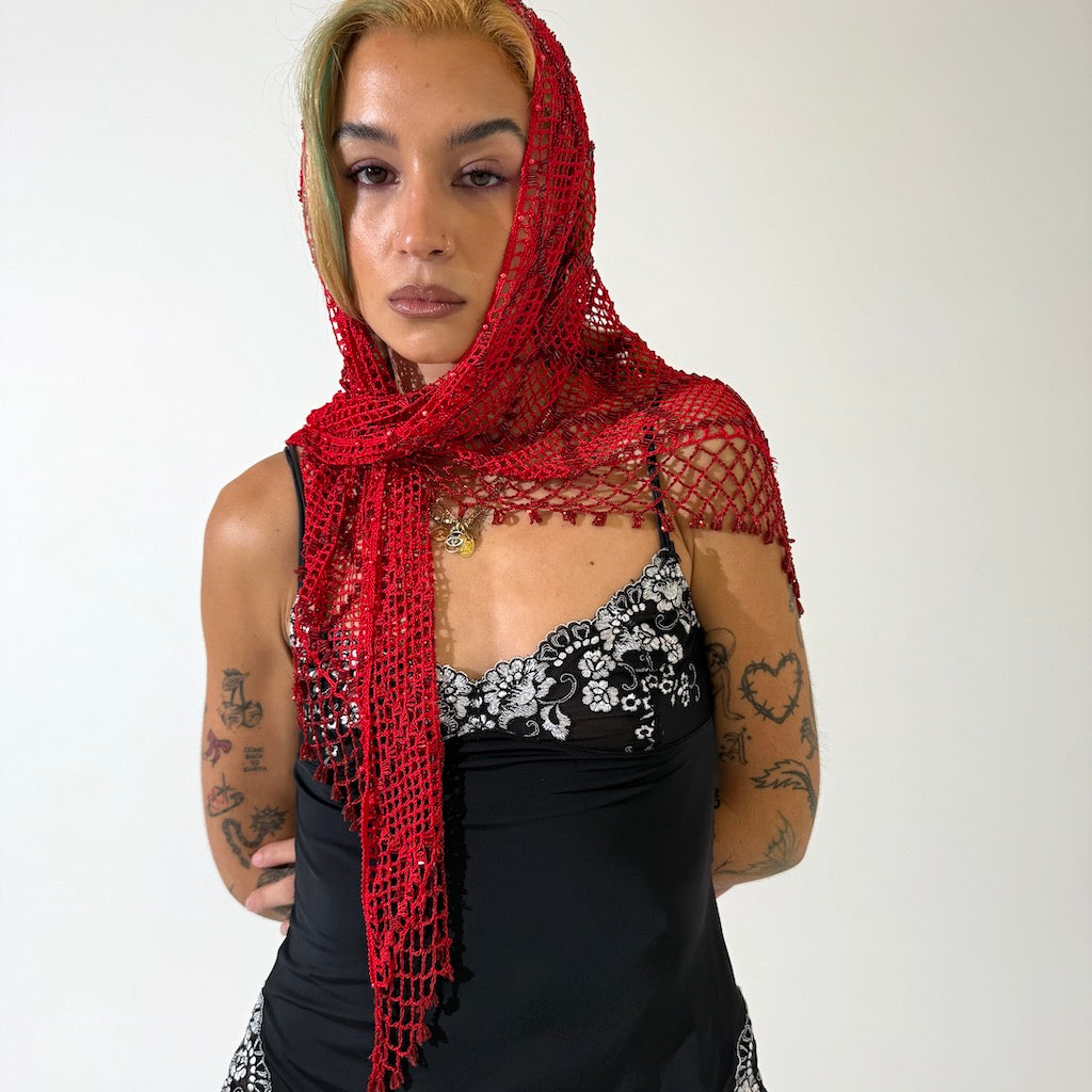 Crochet Beaded Scarf Top Cover up