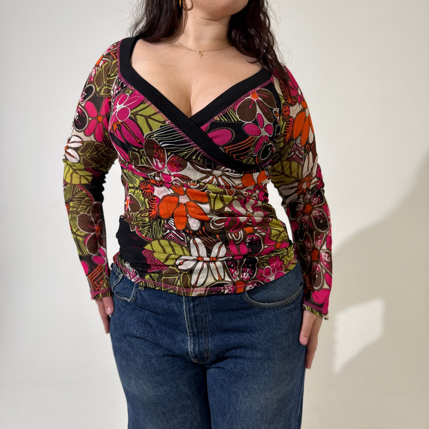 Floral Mesh Wrap Top